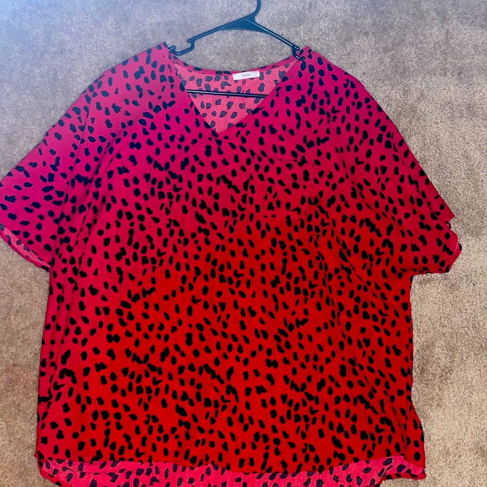 Red leopard print oversized blouse.